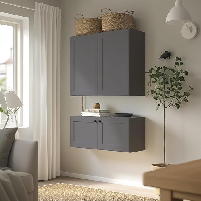 Wall-Mounted Cabinet – Solid Wood Shaker Style Medicine Cabinet with Adjustable Shelves & Soft-Close Doors for Bathroom, Kitchen, and Office Storage (Pebble Gray, 30" W x 12" D x 36" H)