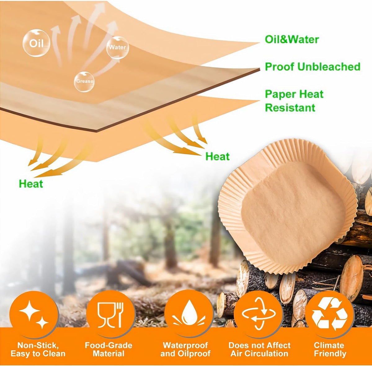 Air Fryer Disposable Paper Liners 9inch, Air Fryer Rack 100PCS Square Liners, Non-Stick Thickened Waterproof Oil-Proof Baking Paper(9.0''-XL)