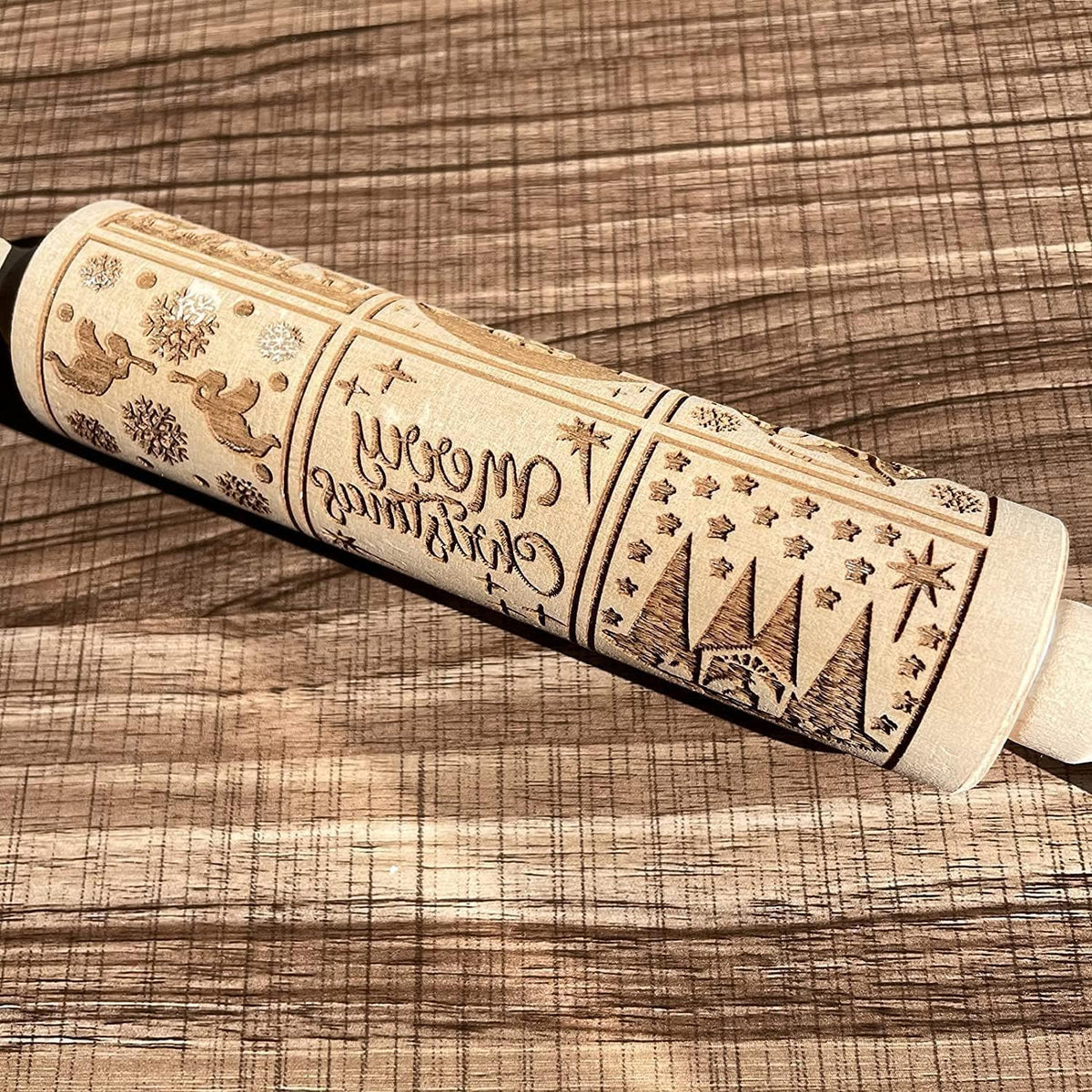 Christmas Wooden Rolling Pin for Baking,Engraved Embossing Rolling Pin Cookie Stamps Roller Square Grid Cookies Mold Kitchen Decor Tools for Kids Adults(Jesus Nine Palaces)
