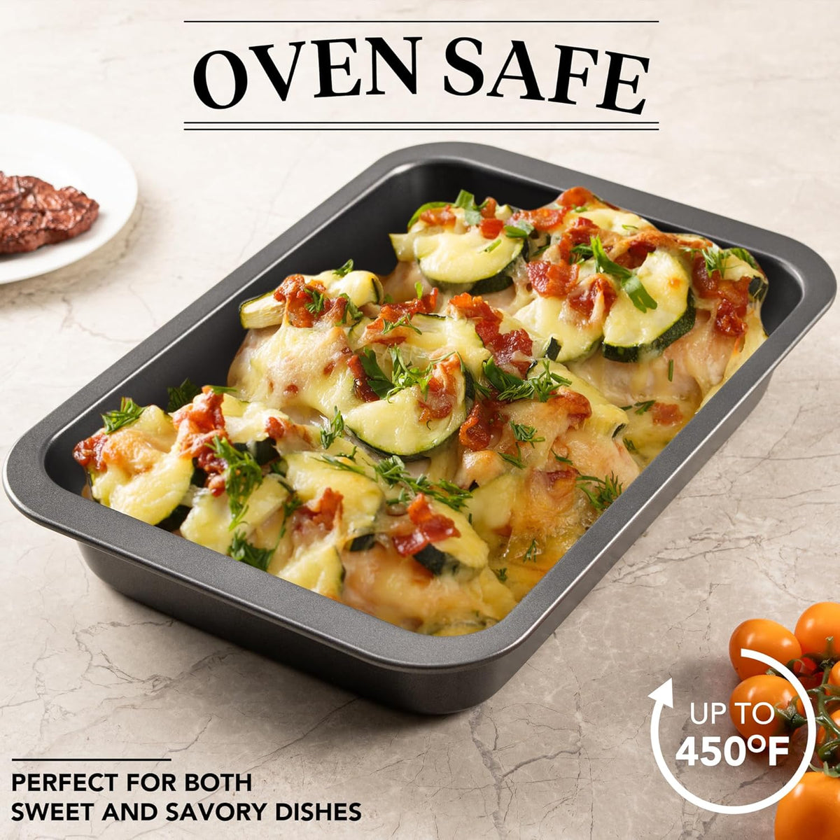 Cake Pan, Nonstick Baking Pan for Cake, Bread, Brownie or Lasagna, Heavy Duty Baking Dish with Diamond Texture Pattern and Wide Grips
