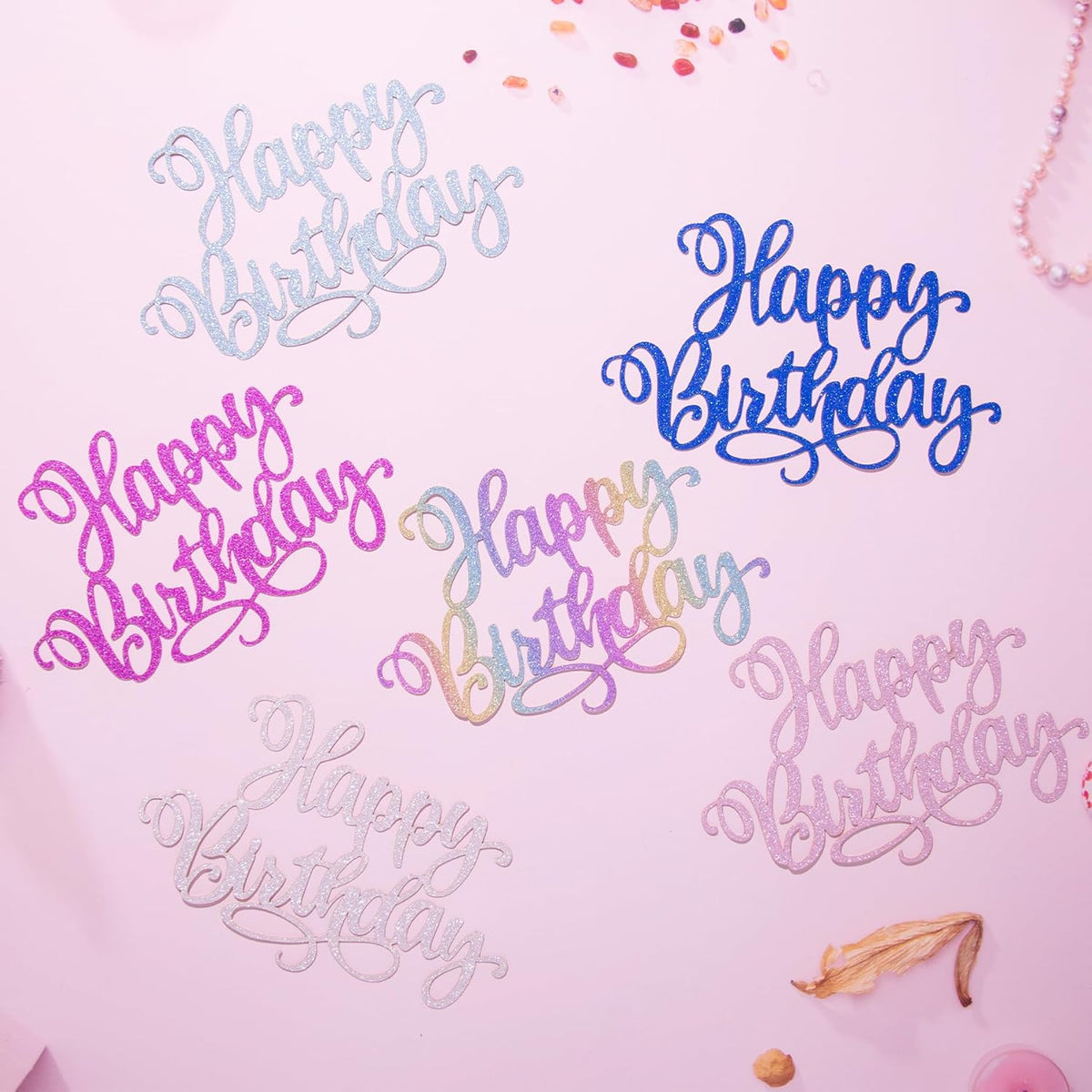 Happy Birthday Cake Toppers 9 Inch Glitter Happy Birthday Cake Pick for Birthday Anniversary Theme Party Cake Decorations Supplies - Rose Red