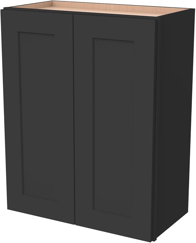 Wall-Mounted Cabinet – Solid Wood Shaker Style Medicine Cabinet with Adjustable Shelves & Soft-Close Doors for Bathroom, Kitchen, and Office Storage (Charcoal Black, 27" W x 12" D x 36" H)