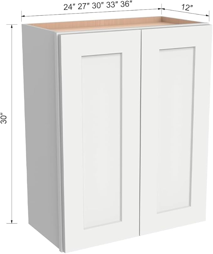 Wall-Mounted Cabinet – Solid Wood Shaker Style Medicine Cabinet with Adjustable Shelves & Soft-Close Doors for Bathroom, Kitchen, and Office Storage (Origami White, 30" W x 12" D x 42" H)