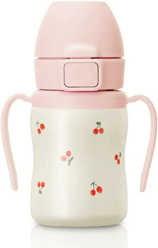 GROSMIMI Insulated 316 Stainless Steel Spill Proof Straw Cup, Water bottle with Flip Top for Toddlers, BPA Free (cherry, 6oz)
