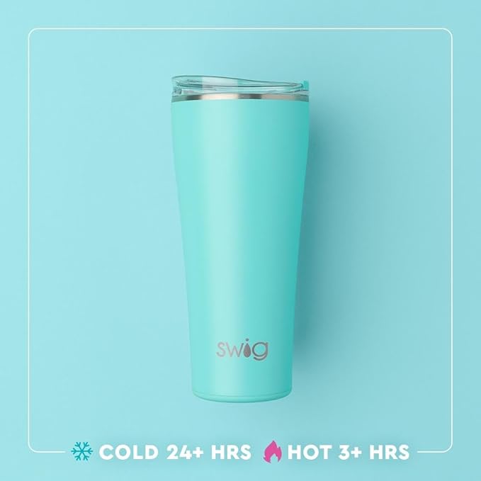 Swig Life 32oz Insulated Tumbler, Travel Coffee Tumbler with Lid, Cup Holder Friendly Travel Coffee Mug, Stainless Steel, 32 oz, Reusable Insulated Mug with Lid (Clover Crush)