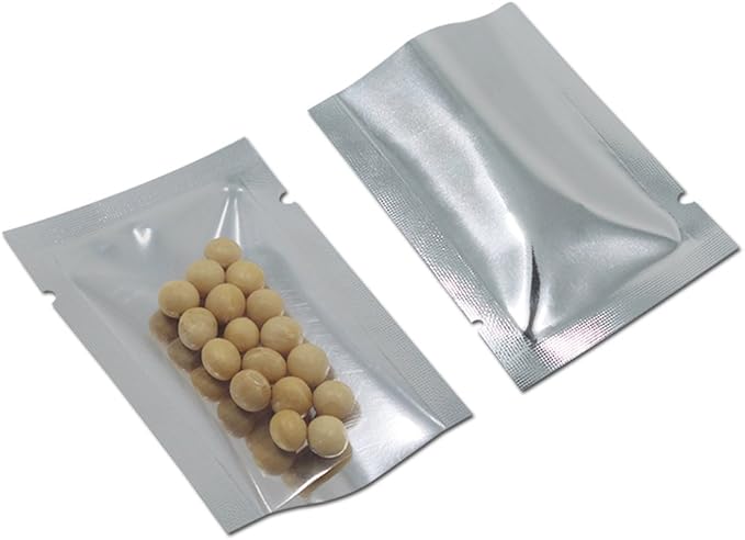 Silver Aluminum Foil Pouch Heat Seal Window Plastic Open Top Flat Vacuum Packaging Mylar Bag Food Small Sample Mylar Storage (500, 1.9x2.7 inch)