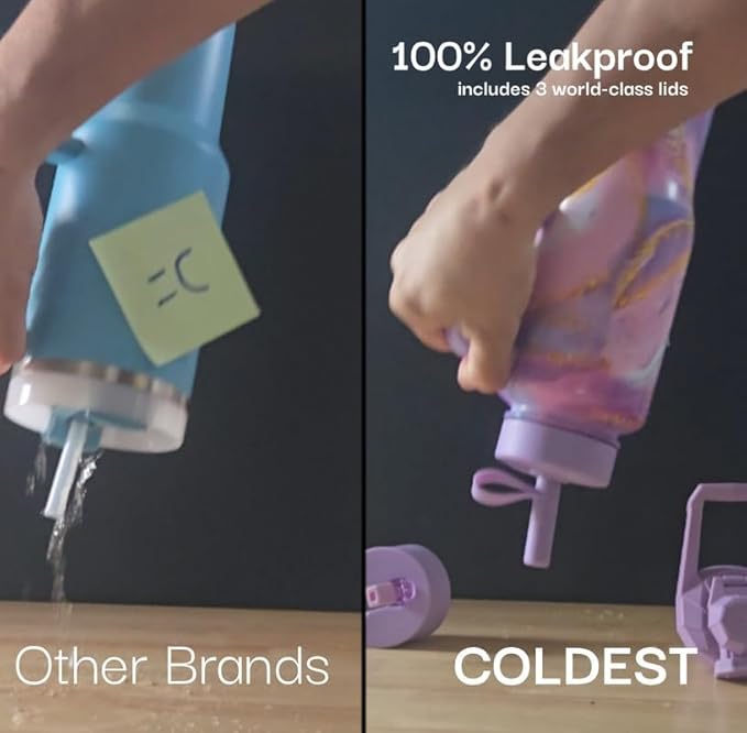 Coldest Tumbler with Handle and Straw - 100% Leak Proof Insulated Tumbler with Lid and Straw (3 Lids) - Stainless Steel Tumblers for Women & Men - Cup Holder Friendly Base, 46 oz (Purple Oasis)