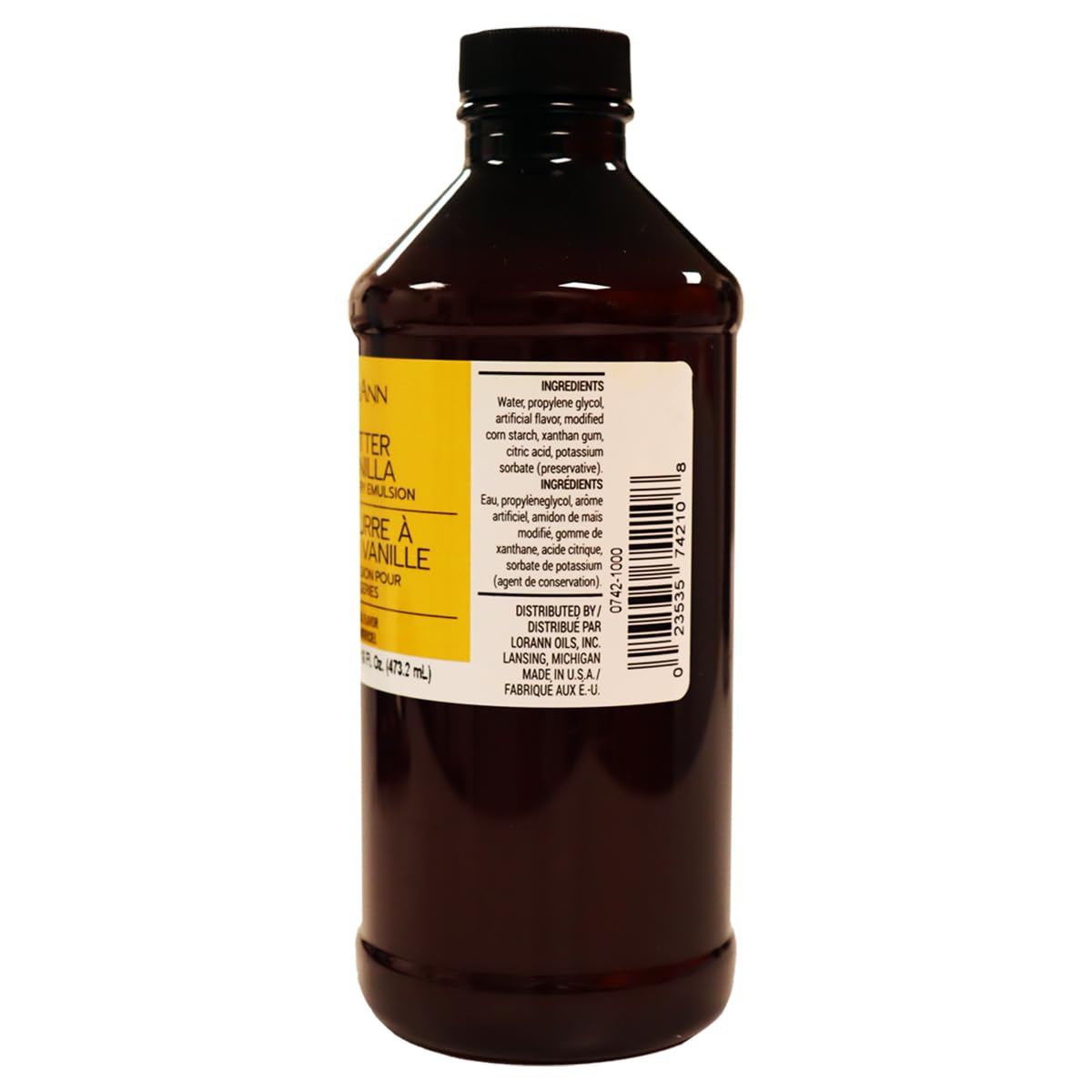 LorAnn Oils Butter Vanilla Bakery Emulsion: True Essence, Ideal for Boosting Fruit Tones in Cakes, Cookies & Desserts, Gluten-Free, Keto-Friendly, Extract Substitute Essential for Your Kitchen, 16 Oz