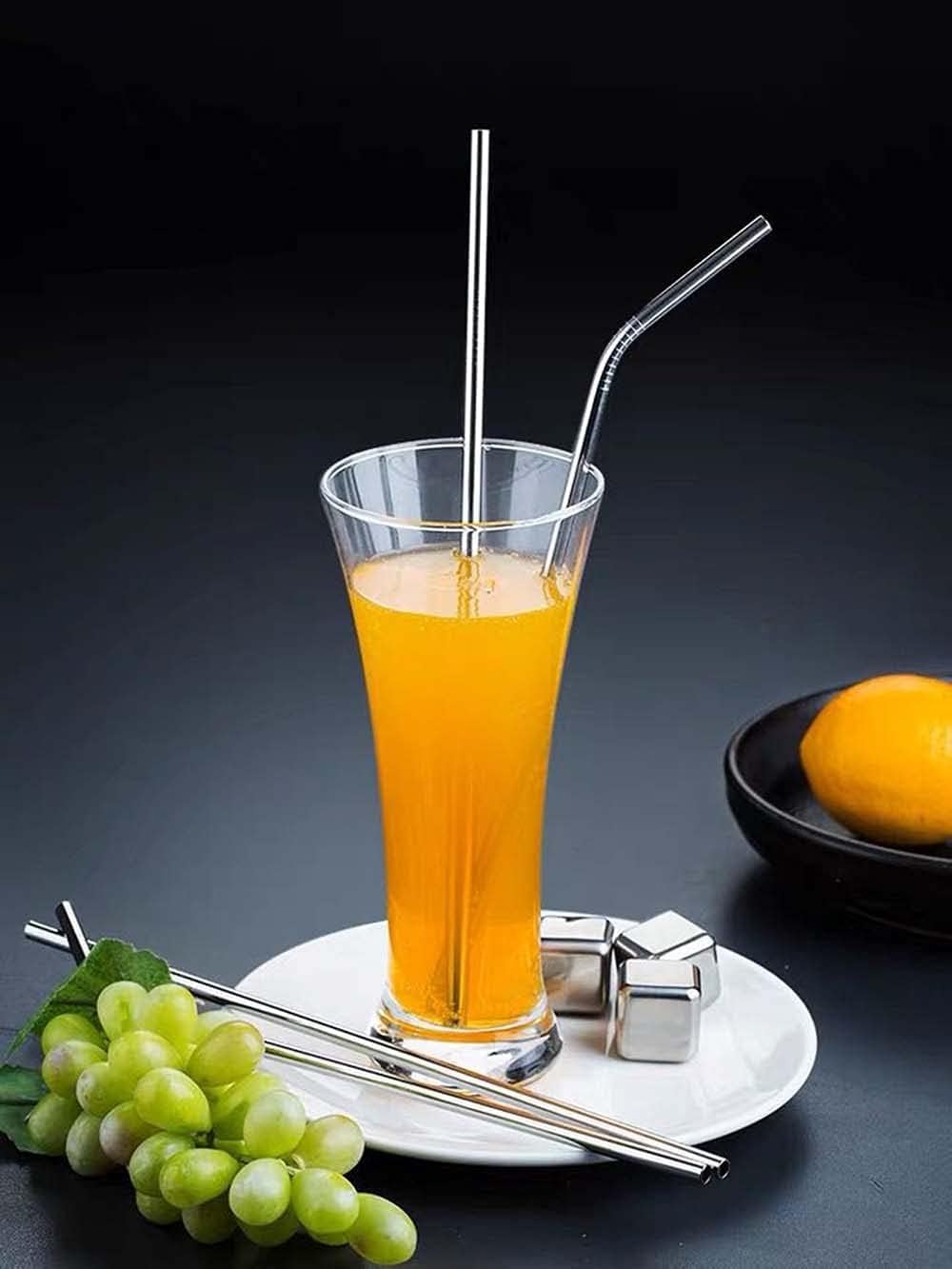Vinaco Stainless Steel Straws Reusable, 12 Pack 8.5" & 10.5" Metal Straws 0.24" for 20 oz - 32 oz Tumblers, Long Drinking Straws with Cleaning Brush for Coffee, Juice, Cocktail and Hot Drinks