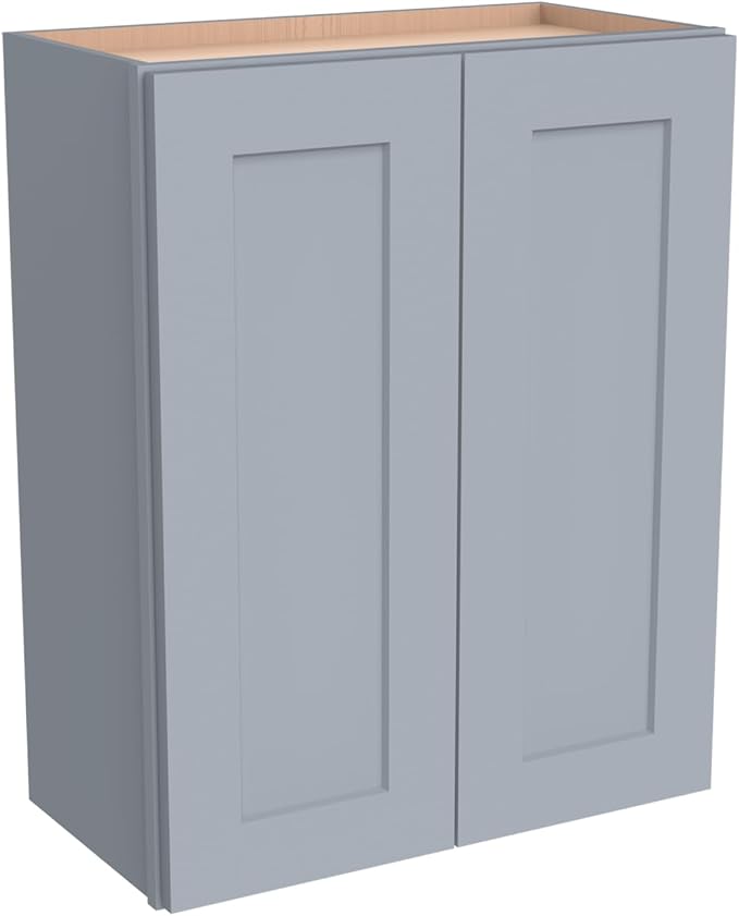 Wall-Mounted Cabinet – Solid Wood Shaker Style Medicine Cabinet with Adjustable Shelves & Soft-Close Doors for Bathroom, Kitchen, and Office Storage (Grey, 24" W x 12" D x 36" H)
