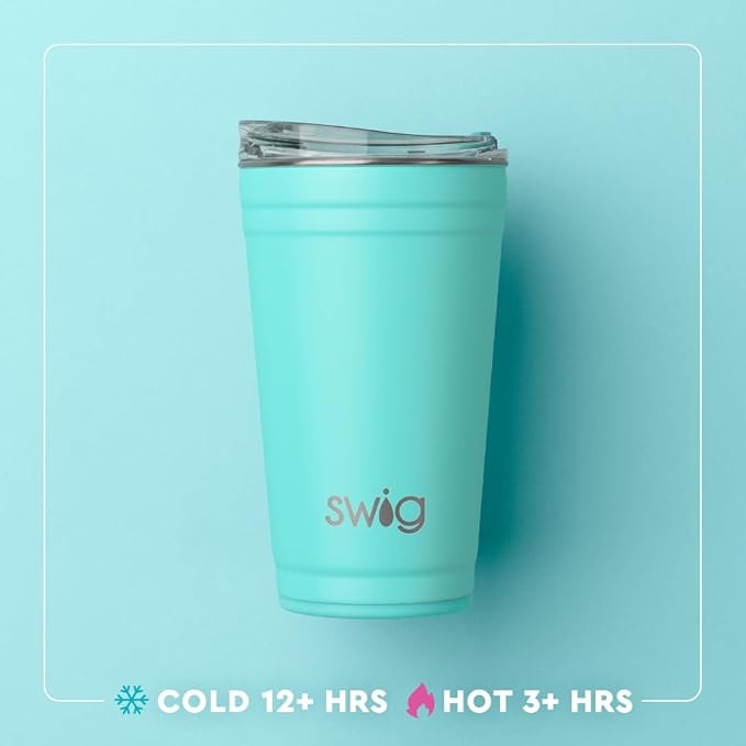 Swig Life 24oz Party Cup, Stackable Insulated Travel Coffee Tumbler with EZ Slider Lid, Cup Holder Friendly, Stainless Steel 24 oz Tumbler, Reusable Coffee Mug (Ribbons and Bows)