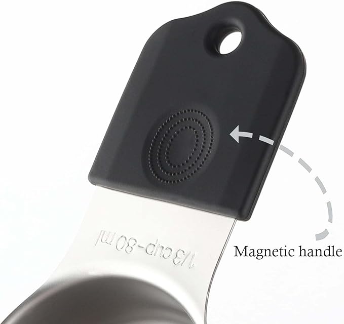 Magnetic Measuring Cups Set Stainless Steel Heavy Duty Metal Measuring Cups for Dry and Liquid Ingredients (black)