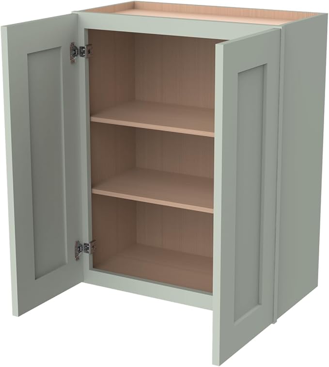 Wall-Mounted Cabinet – Solid Wood Shaker Style Medicine Cabinet with Adjustable Shelves & Soft-Close Doors for Bathroom, Kitchen, and Office Storage (Jade Green, 36" W x 12" D x 42" H)