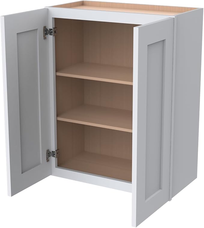 Wall-Mounted Cabinet – Solid Wood Shaker Style Medicine Cabinet with Adjustable Shelves & Soft-Close Doors for Bathroom, Kitchen, and Office Storage (White, 24" W x 12" D x 42" H)
