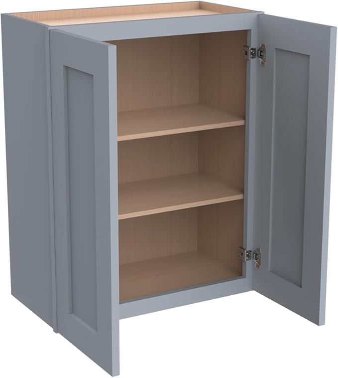 Wall-Mounted Cabinet – Solid Wood Shaker Style Medicine Cabinet with Adjustable Shelves & Soft-Close Doors for Bathroom, Kitchen, and Office Storage (Grey, 36" W x 12" D x 36" H)