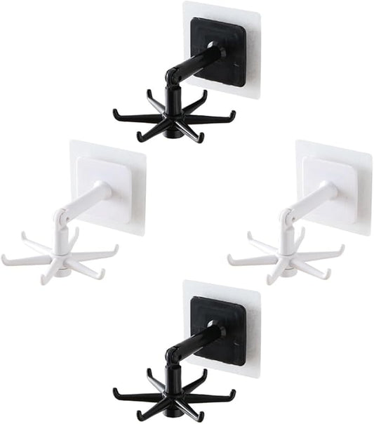 Healifty 4pcs Rotatable Kitchen Utensil Hooks Wall Hangers, Adhesive Under Cabinet Hook Set in Black and White, 360-degree Swivel Storage for Kitchen Organization and Easy Access