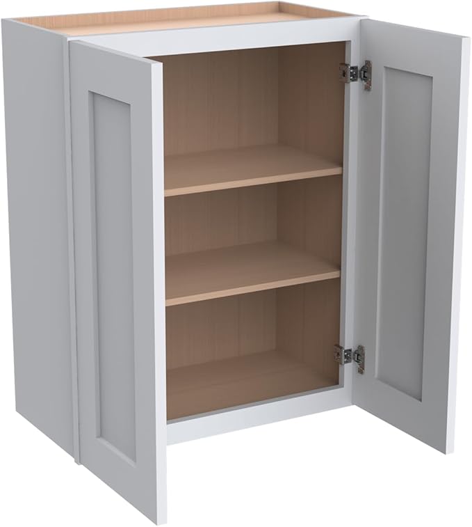 Wall-Mounted Cabinet – Solid Wood Shaker Style Medicine Cabinet with Adjustable Shelves & Soft-Close Doors for Bathroom, Kitchen, and Office Storage (White, 27" W x 12" D x 42" H)