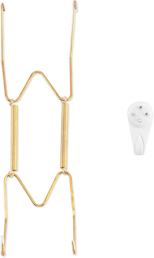 Plate Hangers for The Wall, Suitable for 8-10 inch Decorative Plate, Stainless Steel Wire Plate Holder with Wall Hooks and Rubber tip Protectors, Plate Hangers for Displaying Plates, Platter, Gold