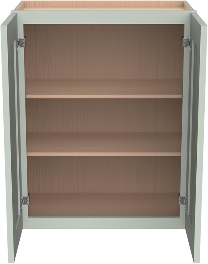 Wall-Mounted Cabinet – Solid Wood Shaker Style Medicine Cabinet with Adjustable Shelves & Soft-Close Doors for Bathroom, Kitchen, and Office Storage (Jade Green, 42" W x 12" D x 30" H)