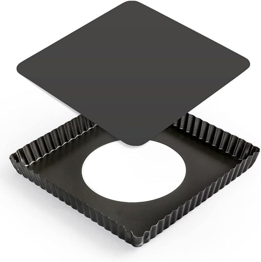 Square Pie Pan Nonstick Tart Pan With Removable Bottom Heavy Duty Carbon Steel Fluted Quiche Pan Tart Mold for Baking Mousse Cakes Dessert,8.2 x 1-Inch