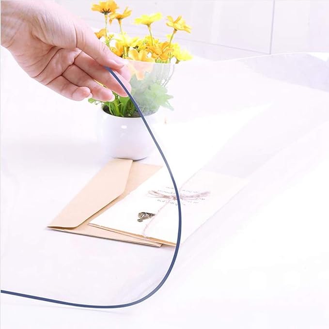 NECAUX 17 x 56 Inch Clear Table Protector, 1.5mm Thick Plastic Desk Pad Mat of Desk Vinyl Clear Table Top Cover Protector for Coffee Table Computer Desk Writing Desk Dresser Vanity Makeup Room Decor
