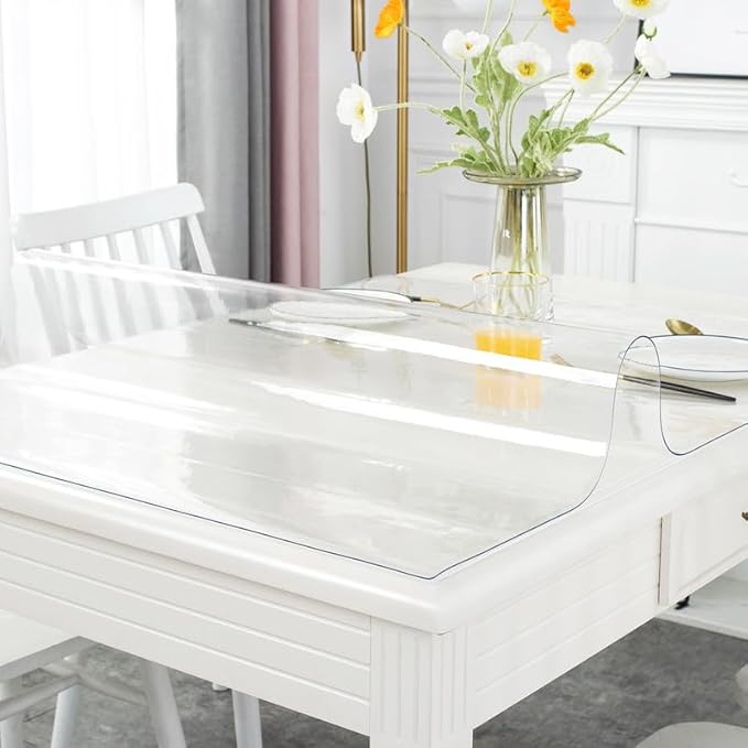 Warmstar Clear Table Cover Protector 36 x 84 Inch,1.5mm Thick Plastic Table Cover Rectangle,PVC Clear Table Protector,Desk Protector Mat for Kitchen, Dresser, Writing Desk，Dining Room Table