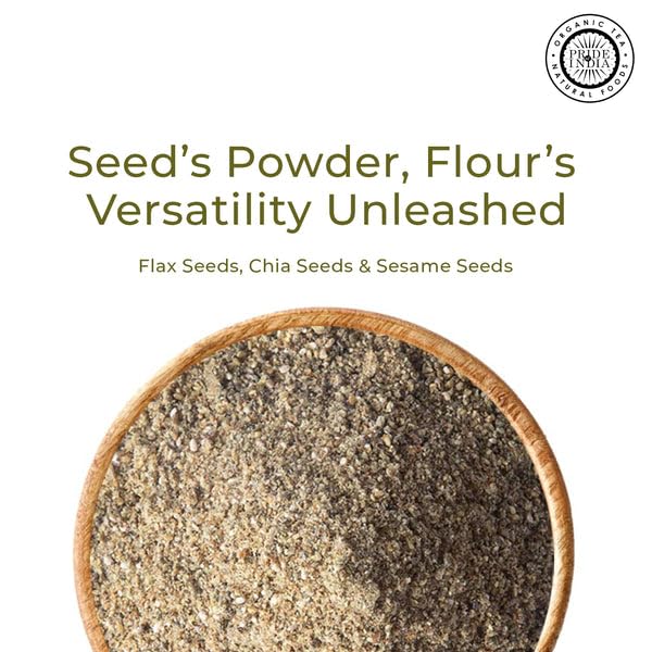 Pride of India - PACK of 6 - Triple Omega Superseed Flour 1 lbs (454 gm) Nutty Earthy Taste Milled in Small Batches | Chia Flax Sesame Seed mix | Used for Cooking Baking Coating Muffins Smoothies