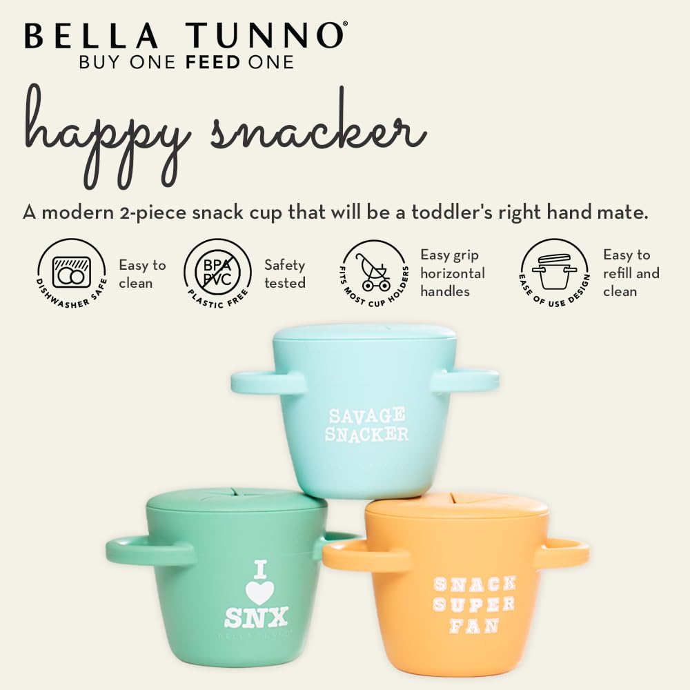 Snack Cups for Toddlers by Bella Tunno, Silicone Spill Proof Food Container with Lid, Babies & Kids 6-12 Months, Mr Happy