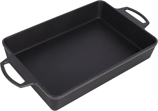 KEESHA 9x13 Inch Cast Iron Detroit Pizza Pan, Pre-Seasoned 4.8 Quart Deep Baking Dish for Casserole, Focaccia, Lasagna, Sicilian Bread, Oven & Grill Safe