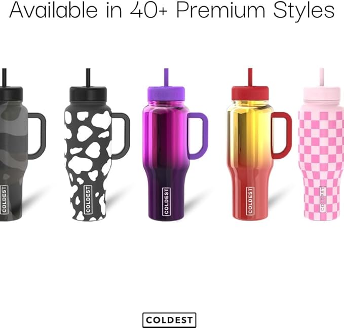 Coldest Tumbler with Handle and Straw - 100% Spill Proof Tumbler with Straw (3 Lids) - Stainless Steel Insulated Leakproof Tumblers for Women & Men - 36 oz (Almond Blossom)