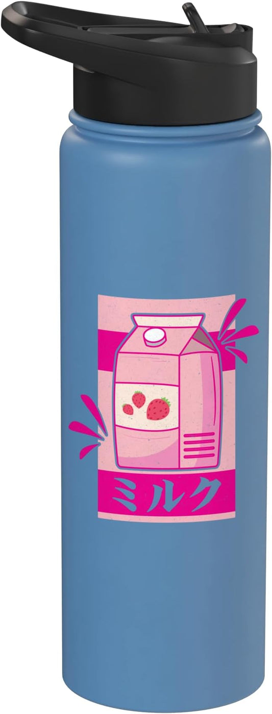 Funny Kawaii Japanese Strawberry Milk Shake Carton Milkshake Stainless Steel Insulated Water Bottle