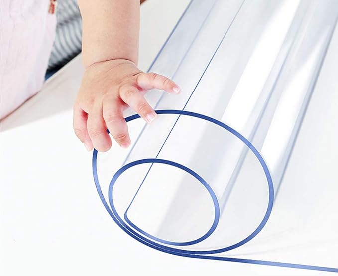 Wadrac Custom Thick Clear PVC Table Top Protector Mat Plastic Table Pad Cover Circle Folding Easy Clean Wooden Furntiure Coffee Dining Room Protective Table Pad Mat Dia. 46 inch Round