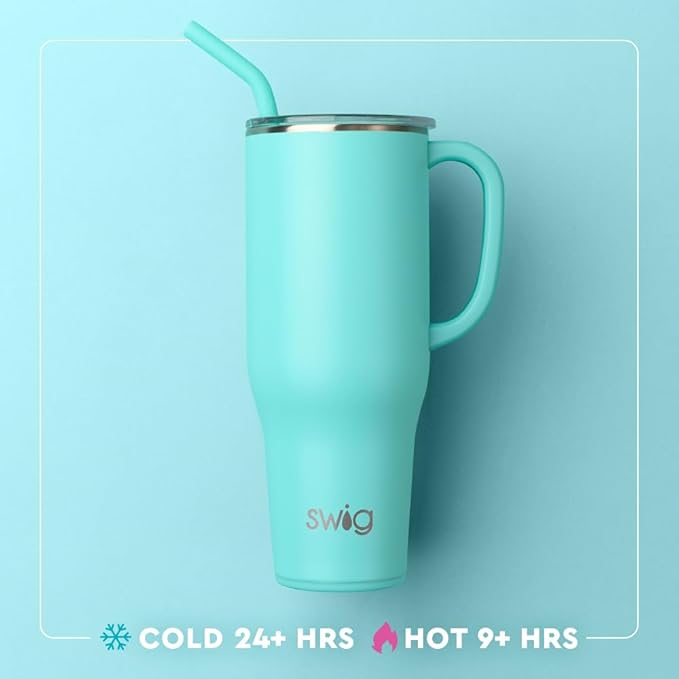Swig Life 40oz Mega Mug, 40 oz Tumbler with Handle and Straw, Cup Holder Friendly, Dishwasher Safe, Extra Large Insulated Tumbler, Stainless Steel (Tee Time)