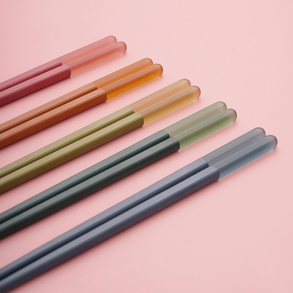 Random Mood Modern Design Chopsticks - Reusable, Dishwasher Safe, Non-Slip Fiberglass, Ice Fog Blue Color, 5 Pairs, 9.5in/24cm, Great for Chinese, Japanese, Korean Cuisine
