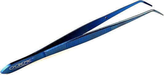 O'Creme Curved Tweezers 6.25 Inch Fine-Point Stainless Steel, Blue