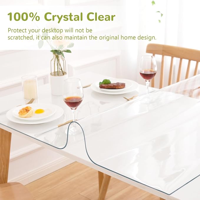 60 x 60 Inch Clear Table Cover Protector, Clear Table Protector for Dining Room Table, 1.5mm Plastic Table Cover, Waterproof Table Pad for Kitchen, Office
