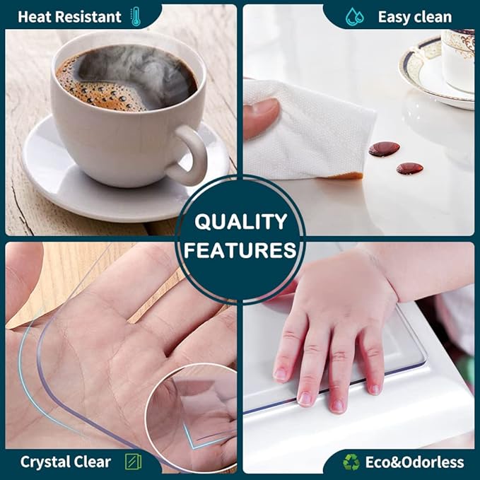Wadrac Round Clear Table Cover Protector Mat Sofa Side Dining Coffee End Tabletop Protector Plastic Table Pad Vinyl PVC Wipeable Water Resistant Furniture Protective Pad Easy Clean Circle 24 Inch Dia