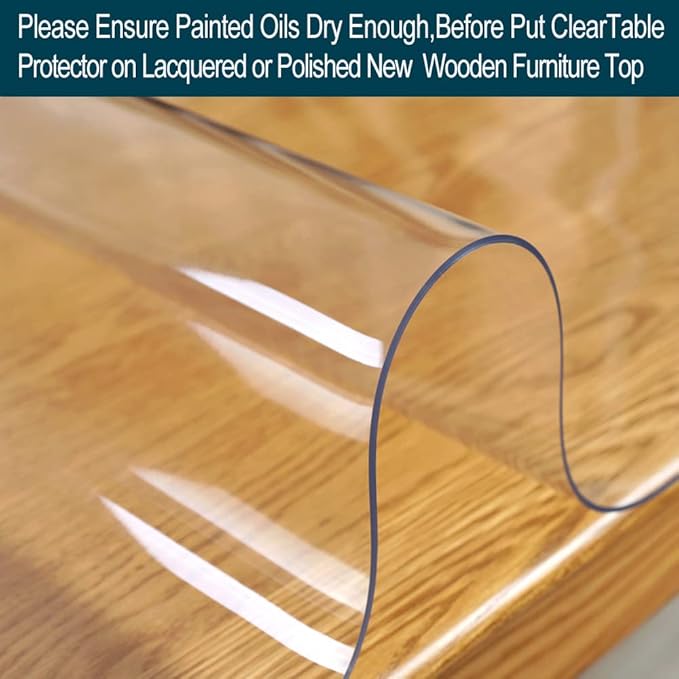 Multi Size 1.5mm Thick Custom Clear Rectangular PVC Table Protector Plastic Tablecloth Furniture Protective Cover Wooden Desk Top Coffee Dining Wood Furniture Buffet End Countertop Mat 42x86 inch