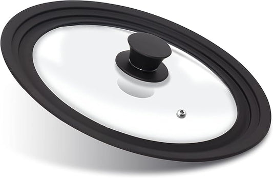 Anaeat Silicone Universal Lid for Pots, Pans and Skillets - Tempered Glass Covered with Heat Resistant Silicone Rim Fits 10", 11" and 12" Diameter Cookware -Easy to Use Replacement Frying Pan Cover