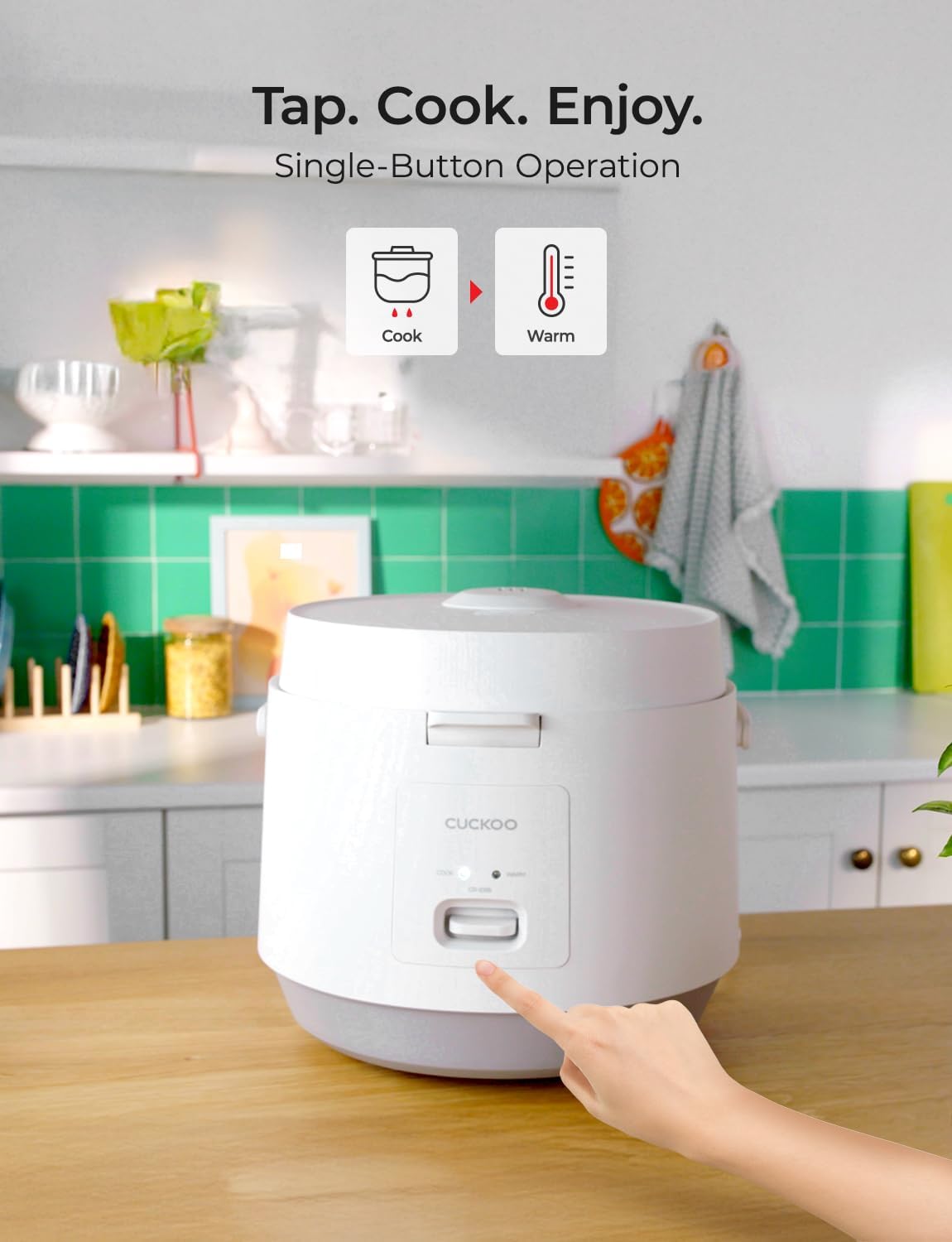 CUCKOO CR-1095 10-Cup (Uncooked) / 20-Cup (Cooked) Basic Rice Cooker and Warmer with Nonstick Inner Pot, Switch Press (White)