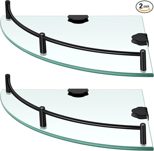 Crowye 2 Pcs Corner Shower Shelf 2-tier Glass Corner Shelf Stainless Steel Wall Mounted Bathroom Organizer for Storing Shower Gel Shampoo Brush, 9.25 Inches (Black)