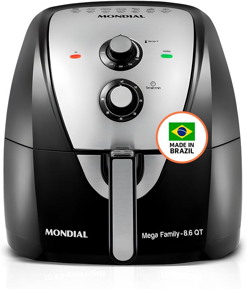 Air Fryer - 8.6 Quart Extra-Large Air Fryer, 2 Simple Dial Controls, 1800 Watts - Quick Heat Circulation Technology, Low Fat Cooking Less Calories - Removable Squared Basket - Black