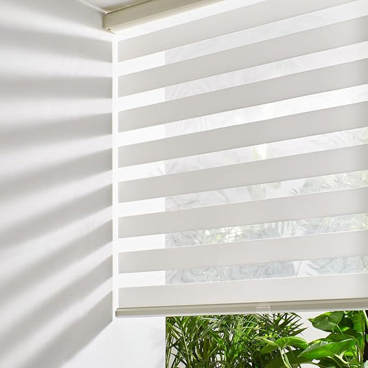 Persilux Zebra Blinds Cordless, Zebra Roller Shades for Windows (34.5" W x 64" H, Cream) Light Filtering Day and Night Window Drapes Sheer Shades for Home, Bedroom and Sliding Door Easy to Install