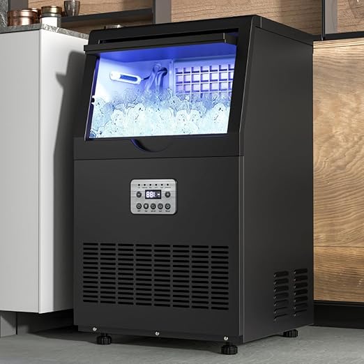 YITAHOME 130lbs Black Ice Maker Machine, Commercial Under Counter Ice Maker, ETL & DOE Certificated Commercial Large Ice Makers Freestanding for Home Cafe Bar Restaurant 44pcs with 17lbs Storage Bin
