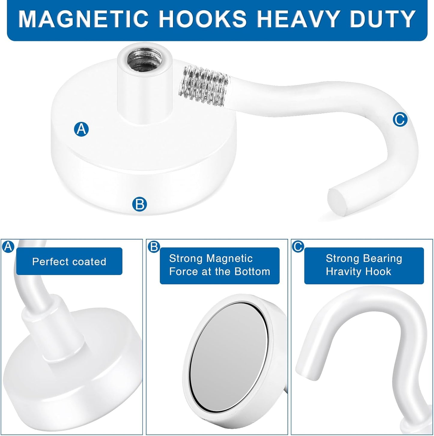 LOVIMAG Cruise Essentials, 80lbs Magnet Hooks for Cruise Cabin, Blue Magnets with Hooks for Hanging, Refrigerator,Ceiling,Strong Neodymium Magnets Heavy Duty for Kitchen, Garage,Home Improvement-4 Pcs