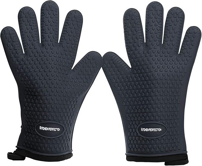 Kitchen perfection XL Silicone Smoker Oven Gloves-Extreme Heat Resistant BBQ Gloves-Handle Hot Food Right on Your Grill Fryer&Pit|Waterproof Grilling Cooking Baking Mitts|Superior Value Set+3 Bonuses