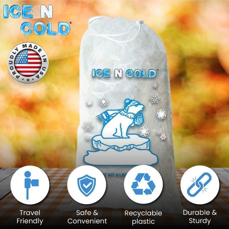 Ice Bags with Drawstring Closure | 20lb, 100ct/cs | 50 mic Thickness | Portable Storage and Freezer Keeper