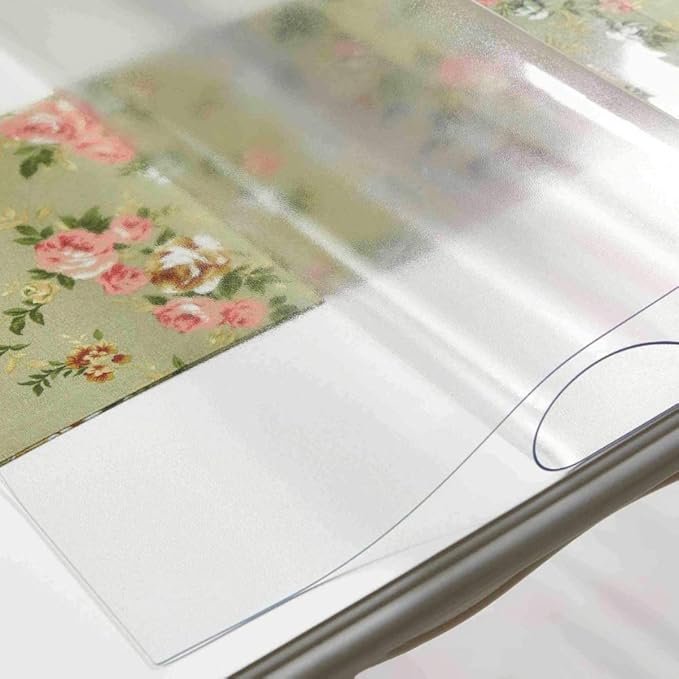 NECAUX Custom Multisize 1.5mm Thick Frosted PVC Table Cover Protector - 48 X 60 Inches 5 Foot Waterproof Large Wood Furniture Office Desk Protective Plastic Dining Coffee End Tabletop Pad