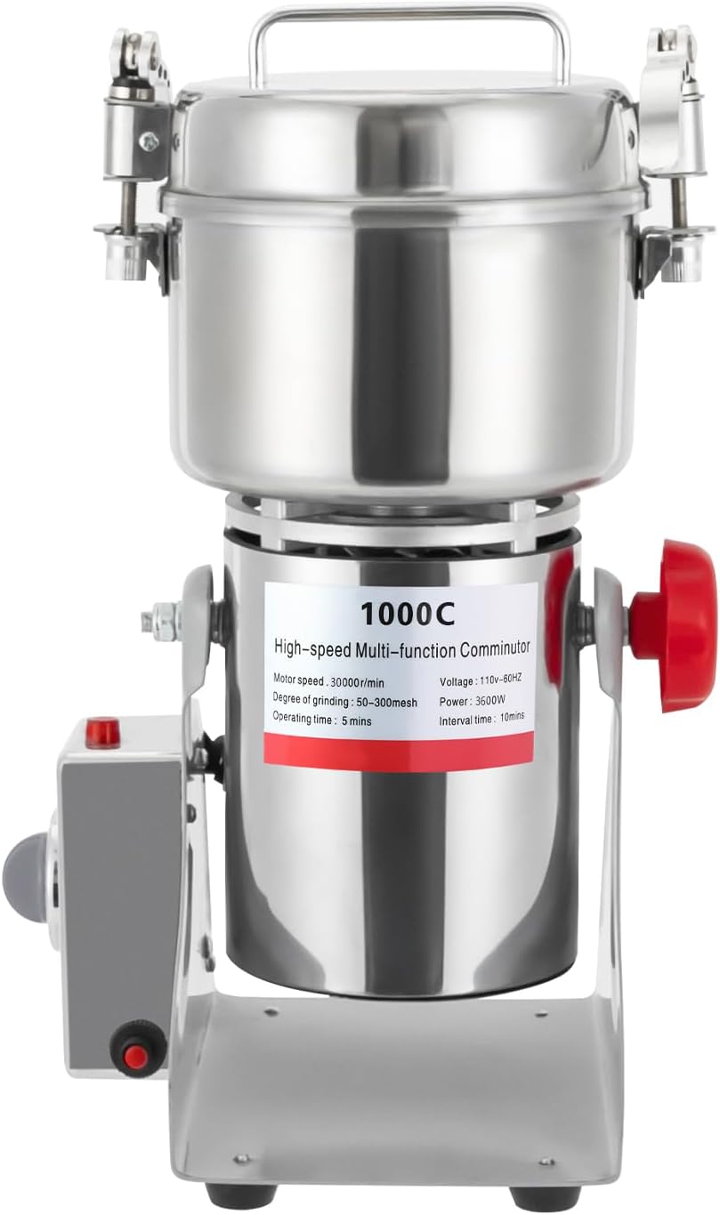Electric Grain Mill Grinder, 1000g/2.2 lbs High-speed 30000r/min Food Grinder, 110V 3600W Countertop Grain Mill for Dry Spice Herbs Grains Coffee Rice Pepper (1000g)
