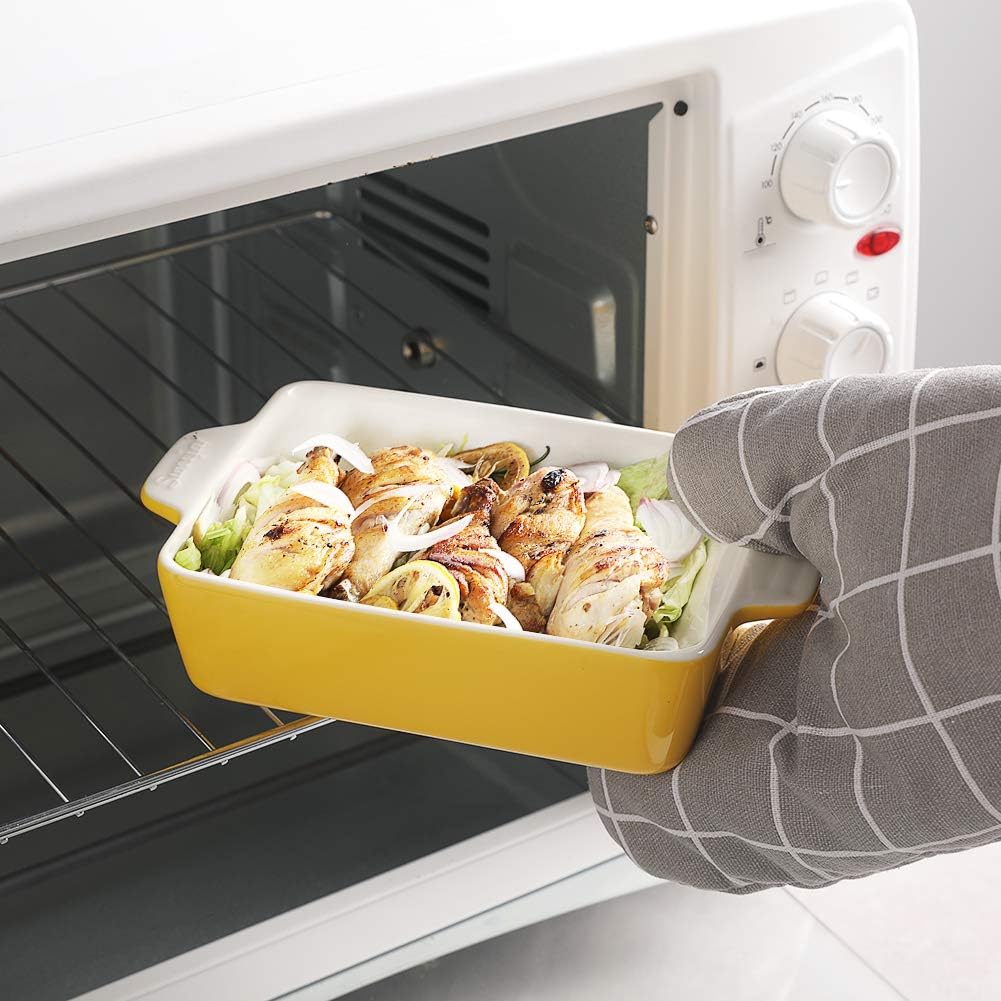 Sweejar Ceramic Baking Dish, Rectangular Small Baking Pan with Double Handles, 20 Oz for Cooking, Brownie, Kitchen, 6.5 x 4.9 x 1.8 Inches(Yellow)